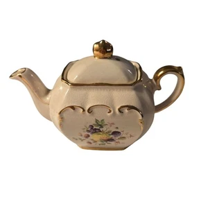 Miniatur Sadler Würfel Teekanne mit Blumen & Obst Design Gold Akzente 6" Länge 5 - Bild 1 von 5