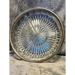Vintage Glass Divided Serving Dish MCM Silver Rim 9 Starburst Mid-Century Heavy - Picture 1 of 6