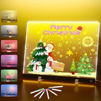 LED Note Board with 7 Coloured Pens Acrylic Dry Erase Illuminated Drawing Board - Image 1 of 4