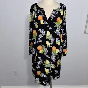 Crown & Ivy XL schwarz Zitrus Zitronen Orangen Boho Kleid Bommelborte Häkel Viskose - Bild 1 von 15