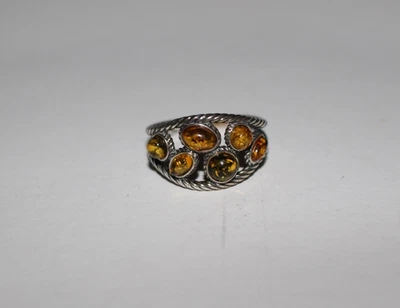STERLING SILVER 925 Gems TV Baltic Champagne Green & Cognac AMBER RING Sz T/U - Image 1 of 3