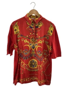 HERMES Polo Shirt Knit Switch XL Silk Cotton Cashmere Red Baroque Pattern Used - Picture 1 of 5