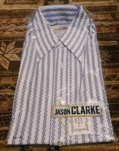 Camisa a medida de Jason Clarke cuello disco fino tejido poliéster 15-1/2 NOS DE COLECCIÓN - Imagen 1 de 11