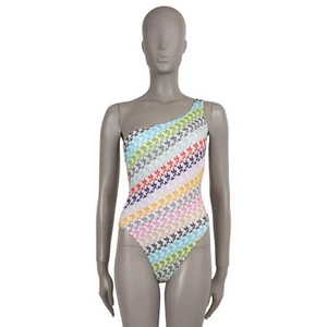 72130 auth MISSONI multicolor LUREX CROCHET KNIT ONE SHOULDER Swimsuit S - Picture 1 of 6