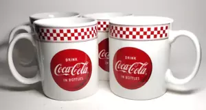 Coca-Cola Gibson Set of 4 Vintage Coffee Cups Mugs White Red Checkered Coke Logo - Picture 1 of 4