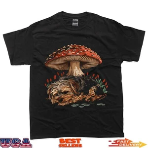 Cute Yorkshire Terrier Dog Yorkie Cottagecore Mushroom T-Shirt - Picture 1 of 2