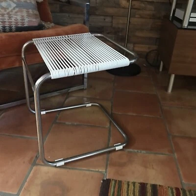 Andre Dupre for Knoll Style Bauhaus Chrome Tubular Steel White Stool Ottoman 70s - Image 1 of 4