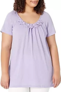 Just My Size Women's Tunic 3X Short Sleeve Slub Jersey Crochet Trim Top Purple - Picture 1 of 5