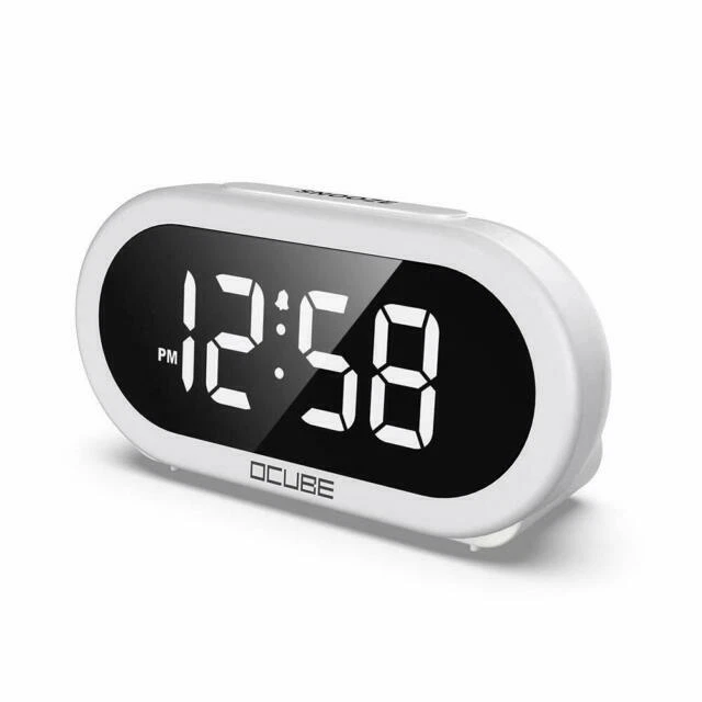 OCUBE LED Digital Alarm Clock with 5 Optional Alarm Sounds - White