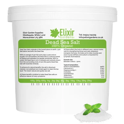 ELIXIR GARDENS 25kg Dead Sea Salts 100% Organic FCC Food Grade | 0.8-5mm Granules | Bag or Tub