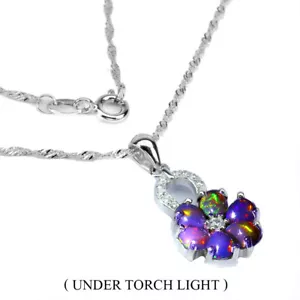 Collana In Argento Sterling 925 Con Opale Nero A Pera 5x4mm Gemma Simulata In Cz - Foto 1 di 10