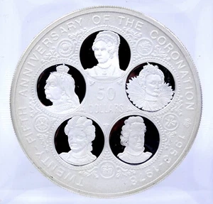 1978 CAYMAN ISLANDS $50 Dollars 5 QUEENS of England Sterling Silver Proof Medal - Picture 1 of 4