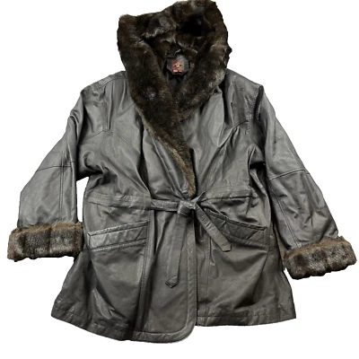 Chaqueta de abrigo GIII de piel sintética de cuero con capucha con cinturón para mujer 3XL Foto 1 de 4