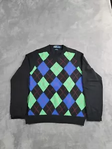 Vintage Polo Ralph Lauren Argyle 100 % Wolle Pullover V-Ausschnitt adrett Kleid Herren Large - Bild 1 von 10
