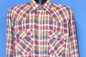 vintage 80s LEVIS RED YELLOW BLUE PLAID WESTERN YOKE PEARL SNAP COWBOY SHIRT XL - Picture 1 of 7
