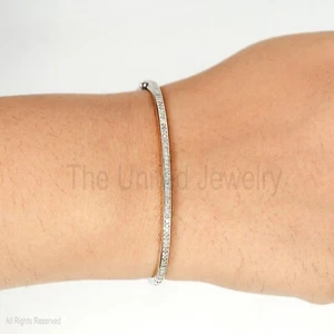 Natural Pave Diamond Dainty Women's Diamond Bangle Jewelry, Anniversary Gift - Picture 1 of 9