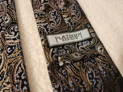 Gravata padrão paisley designer Platinum Designs (preto e azul) - 100% seda - Imagem 1 de 4