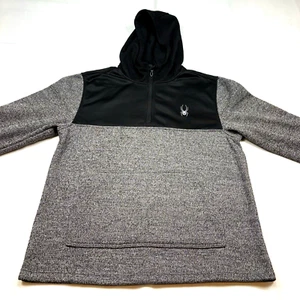 Spyder Men's XL Hoodie 1/4 Zip Knit Pullover Black Gray Kangaroo Pocket Outdoor - Picture 1 of 12