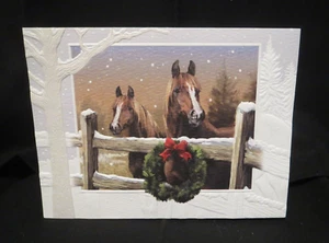 Juan Vela-In The Meadow-2 Horses-Embossed Christmas Card #3195 - Picture 1 of 3