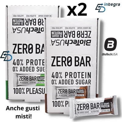 BIOTECH USA Zero Bar 20 X 2= 40 Barrette Proteiche da 50g Senza Carboidrati