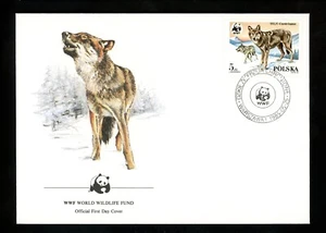 Postal History Poland #2678-2681 FDC WWF Wolf Wolves Dog Animal 1985 Set of 4 * - Picture 1 of 8