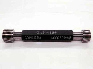 NEW G 1/2 14 BSPP PIPE THREAD PLUG GAGE .5 GO NO GO P.D.'S = 19.793 & 19.935 - Picture 1 of 4
