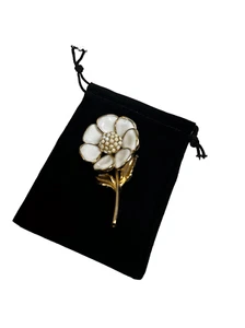 White Poured Glass Flower Brooch On Stem Accented With Leaves Circa 1950 Collect - Picture 1 of 7