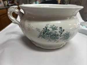 Buffalo Pottery Green Chrysanthemum Semi-Vitreous Chamber Pot Vintage T1590 - Picture 1 of 12