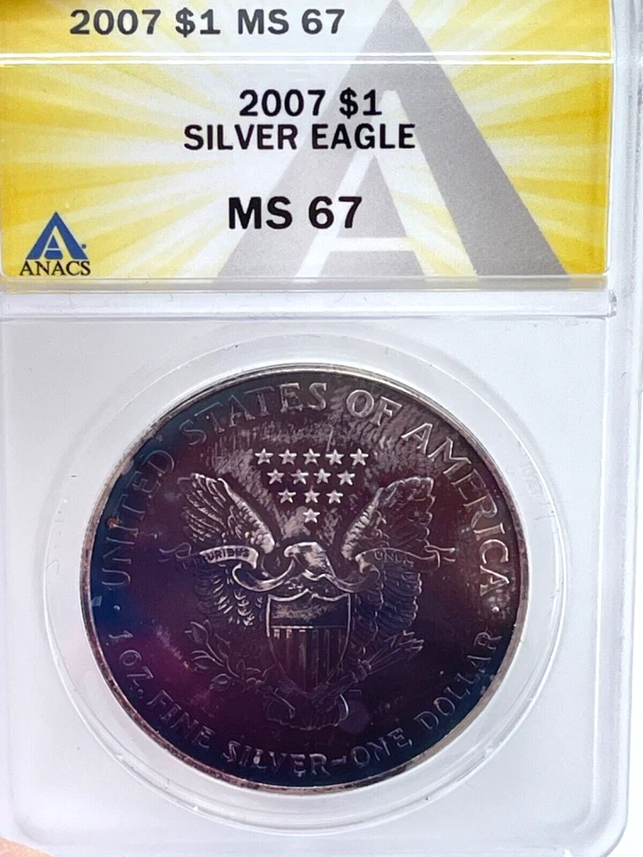 2007 ANACS MS 67 $1.00  Silver Eagle Outrageous Toning - Image 1 of 4