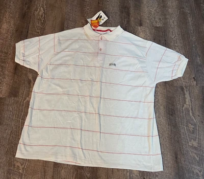 Le Tigre 1980's Vintage Red Striped Short Sleeve Polo Shirt White- Men's XL - Image 1 of 4