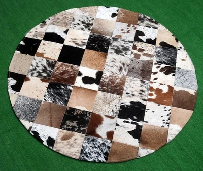 Cowhide Round Patchwork Carpet Handmade Cowhide Carpet  (36"x36")Home Décor 5877 - Image 1 of 4