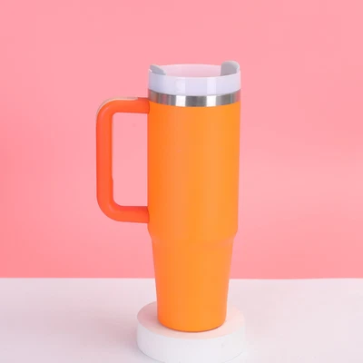 Tazas de acero inoxidable de 40 oz con tapa de mango de silicona tazas de botellas de agua de paja tazas Foto 1 de 4