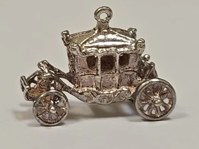 Sterling Silver ~ Cinderella Princess Carriage Charm ~ WHEELS MOVE! ~ VINTAGE - Image 1 of 4
