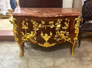 Louis XV Style Chest of Drawers Commode Marble Topped Gold Leaf Details - Picture 1 of 3