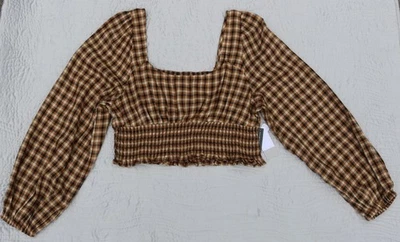 BP. Blusa cropped Nordstrom algodão viscose gola quadrada xadrez grande nova com etiquetas - Imagem 1 de 4