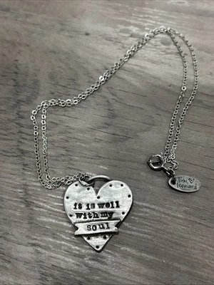 LISA LEONARD Pewter Inspirational Heart Pendant Necklace it is well with my soul - Image 1 of 4