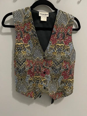 Chaleco Nouveau Monde Años 90 Pequeño Estampado de Tapiz Sin Mangas Chaleco con Botones PS Foto 1 de 3