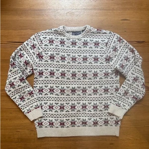 Maglione girocollo uomo Chaps invernale beige fantasia fiocco di neve TAGLIA LT - Foto 1 di 5