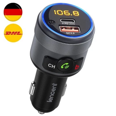 LENCENT Auto Bluetooth FM Transmitter Radio Adapter mit Typ-C PD 20W QC3.0 18W - Bild 1 von 4