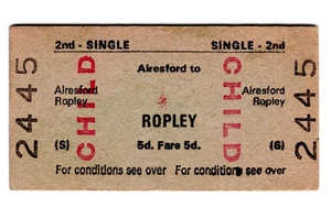Billete de tren: B.R.B.: Alresford to Ropley, 1968 - Imagen 1 de 1