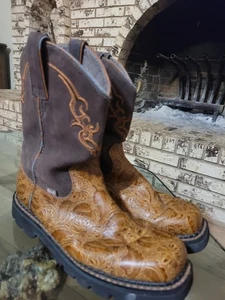 Justin Boots Chestnut Embossed Design 9,5 B Fatboy Western - Bild 1 von 6