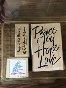 3-Piece Wood Mounted Rubber Stamps CHRISTMAS Holiday - Picture 1 of 3