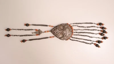 Ancien Ornement Parure Argent Corail et turquoise Asie Centrale XIXème siècle - Photo 1/4