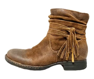 Born Cross Botines Mujer 8.5M Cuero Marrón Flecos Borlas Botines Boho - Imagen 1 de 18