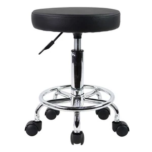 PU Leather Round Rolling Stool with Foot Rest Swivel Height Adjustment Spa Dr... - Picture 1 of 8