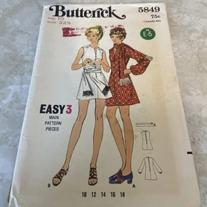 Butterick  5849 Pattern Retro A-Line Dress & Scarf, Size 10 Bust 32.5” Hippie - Picture 1 of 5