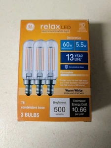 GE Refresh LED 60w Candelabra Base 3 Bulbs 500 Lumens 5.5w Dimmable - Picture 1 of 5