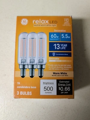 GE Refresh LED 60w Candelabra Base 3 Bulbs 500 Lumens 5.5w Dimmable - Image 1 of 4