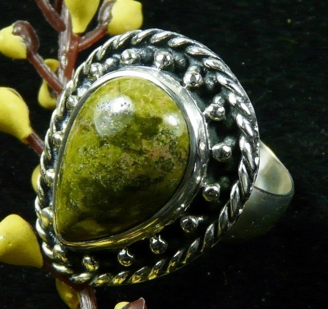 Anillo de plata solitario genuino de peso pesado Unakita talla 9,0 UNAR36 Foto 1 de 1