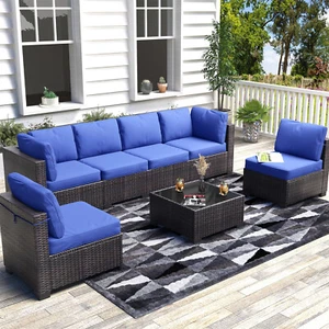 ✅7-Piece Outdoor Patio Furniture Set PE Rattan Wicker Sectional Modular Garden - Picture 1 of 8
